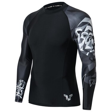HUGE SPORTS Wildling Series UV Protection Quick Dry Compression Rash Guard (Bear,M)