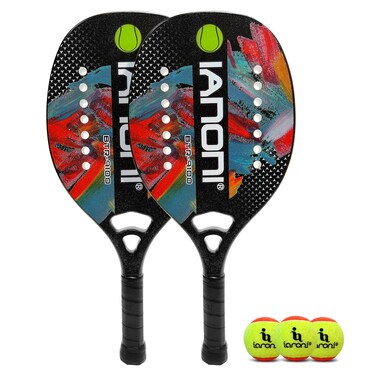 Beach Tennis Paddle Beach Tennis Racket Carbon Fiber with EVA Memory Foam Core Beach -Beach Tennis Racquet Set of 2 Paddle and 3 Ballsg（Black）
