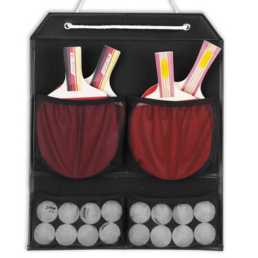 VISEMAN Ping Pong Storage Rack, Table Tennis Racket Holder Wall Mount Organizer for 4 Paddles and Balls