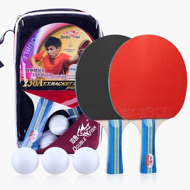 DOUBLE FISH Ping Pong Paddle Set, ITTF Approved Rubber 2 Player Ping Pong Paddles with Balls,Table Tennis Racket Set for Beginners Training with Storage Case -Premium Rubber Grip Protect Your Hands