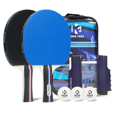 Ping Pong Paddles Set,2 Table Tennis Racket with 3 Star Ping Pong Balls(3),Retractable Ping Pong Net(Up to 2.3" Thickness),Premium Paddles for Indoor or Outdoor Game