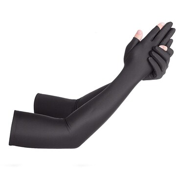 Inf-way UV Protection Armsleeves with 2 Cut Fingers Sun Gloves Men Anti-slip Fishing Driving Cycling Sports Cooling Long Sleeves (Black)