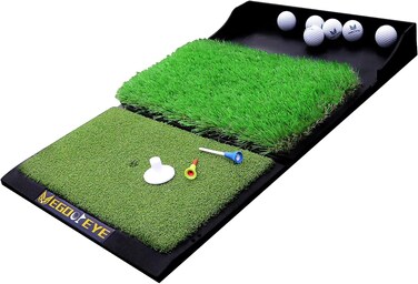 Golf Hitting Mat,Dual-Turf Mat with Ball Tray,Tri-Turf Mat,Golf Practice Mat Heavy Duty Rubber Base, Driving Chipping Practice,Golf Mats for Indoor or Outdoor Trining (Dual Turf with Ball Tray)
