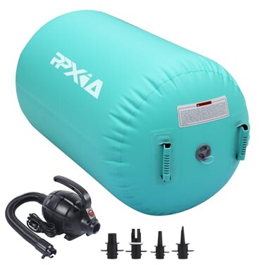 PPXIA Gymnastics Air Roller Air Barrel Inflatable Tumbling Mat, Tumble Track Backhandspring Mat Gymnastic Equipment with Pump for Yoga Training Cheerleading Home Use