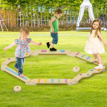67i Kids Balance Beams 6PCS Wooden Toddler Balance Beam Kids Balance Boards Outdoor Indoor Balance Beam Stepping Stones for Kids Toddlers Montessori Balance Toys For 3 Years + Kids Toddlers Girls Boys