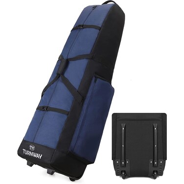 TurnWay Foldable Padded Golf Travel Bag, Heavy Duty 900D Polyester Golf Club Bag Waterproof Golf Carry Bag Cart Bag with Wheels, Soft-Sided Spacial Size for Golf Gear Transportation (Blue)