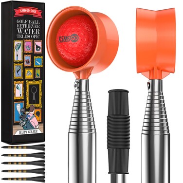 XSMSGO 9Ft/12Ft Telescopic Stainless Steel Golf Ball Retriever for Water, High Durability Double Sided Golf Ball Picker Upper, Men's and Women's Golf Accessories Gifts.