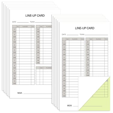 50/100/200 Baseball Softball Lineup Cards 4.52 x 7.86 Inch Lineup Sheet Games with Player Roster Baseball Scorebook Coaching Accessories for Coaches Umpires, 4 Part Carbonless Copies(100 Sets)