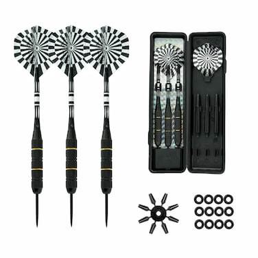 ROOBEEO 3 Packs Steel Tip Darts 24 Grams Steel Tip Darts Professional Darts Set with Brass Barrels Aluminum Shafts 6pc Dart Flights 8pc Flight Protectors 3pc Nylon Darts Shafts (Black)