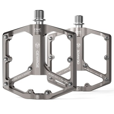 Road/Mountain Bike Pedals - 3 Bearings Bicycle Pedals - 9/16&rdquo; CNC Machined Flat Pedals with Removable Anti-Skid Nails (Titanium)