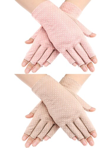 Maxdot Fingerless Gloves Non Slip UV Protection Driving Gloves Summer Outdoor Gloves for Women(2 Pairs,Pink and Khaki)