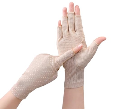 Eohak Women Driving Gloves Sun UV Protection Summer Outdoor Hiking UPF 50+ Gloves Touchscreen Half-finger Gloves (Beige, One Size)