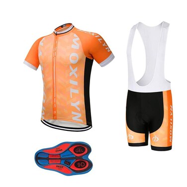 MOXILYN Men's Quick-Dry Cycling Jersey Set Road Bike Bicycle Shirt + Bib Shorts with 9D Gel Padded MTB Riding Clothing kit