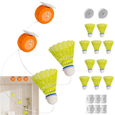 Sufeasdf Badminton Self Training Tool (12 Balls &amp; 2 Trainer), Badminton Self Practice Trainer Aid, Badminton Single-Player Rebound Trainer, Portable Badminton Set for Indoor 1