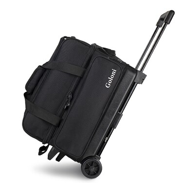 Goloni Double Roller 2 two bowling ball bag with wheels with Separate Shoe Compartment Size 15 and Oversized Accessory Pocket,2/two ball bowling bag,Retractable Handle Extends to 40