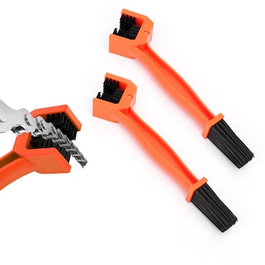 Ziciner 2 PCS Motorcycle Chain Brush, Bike Chain Cleaning Brush with Double-Ended Brushes, Durable Motor and Bicycle Chain Gears Maintenance Cleaning Tool, Motorcycle Accessories (Orange)