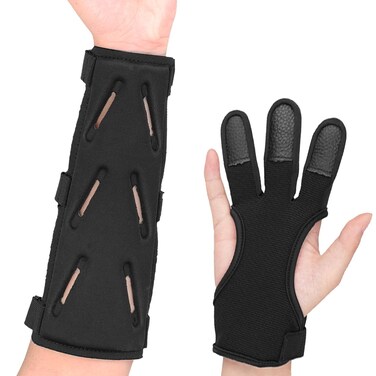 KRATARC Archery Lightweight Finger Tab Gloves &amp; Arm Guard Adjustable Arm Protector for Hunting Target Shooting Accessory Recurve Bow Compound Bow (L)