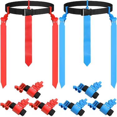 Junkin 6 Players Flag Football Sets Adjustable Flag Football Belts and Flags for Youths Kids Teens Adults Players Sports Team(Red, Blue)