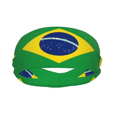 Flag of Brazil Sports Sweatband Head Bands for Women Men - Moisture Wicking and Non-Slip Athletic National Flags Headbands for Running, Yoga, Workout, Fitness and Gym