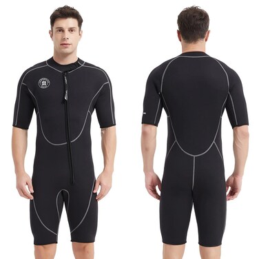 Lemorecn Wetsuits Mens Front Zip Neoprene 3mm Shorty Diving Suit(3016black-L)