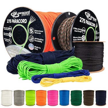Paracord Planet 275lb Paracord &ndash; 3/32 Inch (2.38 mm) Nylon Crafting Cord with 5 Strand Inner Core &ndash; Black (10 ft)