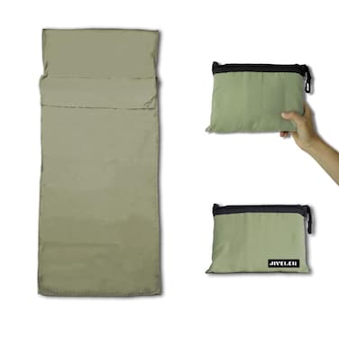 JIVELER Lightweight Sleeping Bag Liner Camping Travel Sheets Ultralight Sleeping Bag Sack for Backpacking Hiking Hotel Hostels and Traveling, Stuff Sack Included (Sage Green)