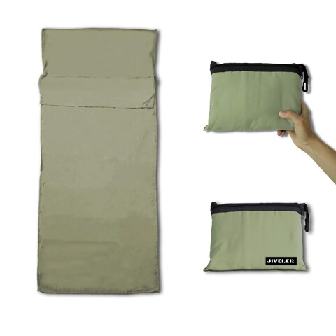 JIVELER Lightweight Sleeping Bag Liner Camping Travel Sheets Ultralight Sleeping Bag Sack for Backpacking Hiking Hotel Hostels and Traveling, Stuff Sack Included (Sage Green)