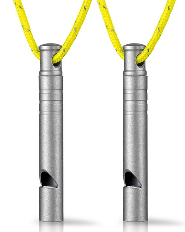 TISUR Titanium Emergency Whistle,120db Safety Whistle with Lanyard,Outdoor Survival Small Whistle for Life Saving,Hiking,Pets Training,Coach Sports (Gray-2PCS)