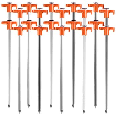 Tiomues Tent Stakes, 20PCS Heavy Metal Tent Pegs, Professional Camping Tools for Outdoor Trips, Suitable for Strong Winds and Various Ground Tent Pegs, Designed for Camping (20, Red)