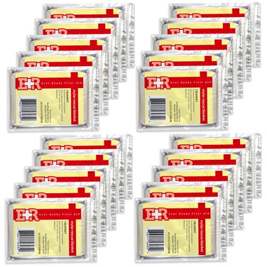 Ever Ready First Aid Mylar Rescue Blanket, Large Silver Thermal Sheet for Emergency and Survival, 54&rdquo; x 84&rdquo; &ndash; 20 Count