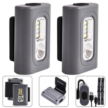 Rechargeable Running Light, 2Pack Waterproof LED Clip-On Light for Runners with 6 Lighting Modes, Reflective Running Gear for Hiking, Running, Biking, Walking Dog, Car Repair, Emergency (Grey)
