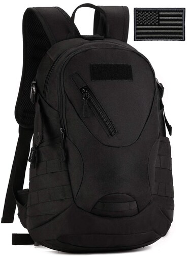 Protector Plus Tactical Motorcycle Backpack Small Military Cycling Daypack Army Assault Pack Bug Out Bag Hiking Camping Rucksack (Patch Included),Black