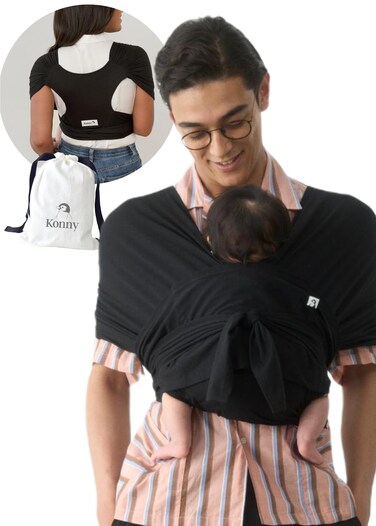 Konny New and Improved Baby Carrier Flex AirMesh Premium Material- Summer Adjustable, Easy to Wear and Wrap Baby Sling, Perfect for Newborn Babies Essentials up to 44 lbs(XS-XL) - Charcoal