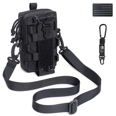 WYNEX Molle EDC Waist Pouch, Tactical Utility Pouch Organizer Water Bottle Carrier Adjustable Small Compact Tool Bag with Shoulder Strap for Hiking