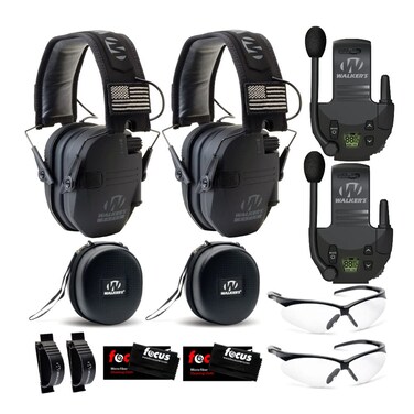Walker's Razor Slim Electronic Shooting Hearing Protection ULTIMATE RANGE BUNDLE, Black, 2 Pack (12 Items)
