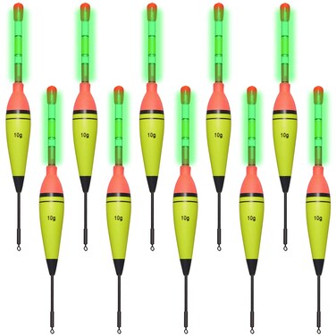 10 Pieces EVA Foam Fishing Floats Without Fishing Glow Sticks, Night Lighted Fishing Bobbers Slip Floats with Glowing Stick Tubes for Fishing (10 g)