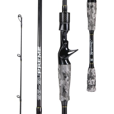 Sougayilang Fishing Rod - Medium 2Pc Graphite Composite Blank Spinning &amp; Casting Rod, Camouflage EVA Grip, Smooth Transition Fishing Pole-Grey-5'10''-Casting