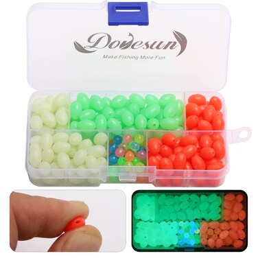 Dovesun Soft Rubber Fishing Beads Fishing Accessories Fishing Bait Eggs Oval Luminous Fishing Beads with Fishing Tackle-Box 0.31 * 0.47in(230pcs)