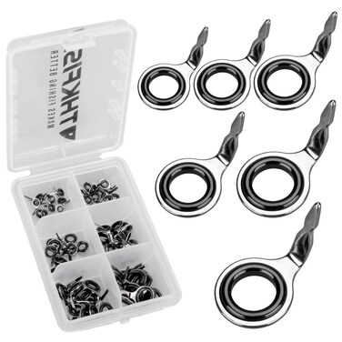 THKFISH Fishing Rod Guides Fishing Rod Repair Kit Baitcasting/Spinning Rod Guides Ceramics Stainless Steel Carbon Guide Repair Black- Frame 75pcs
