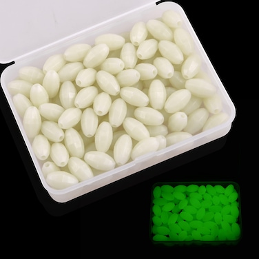FUSIGO Fishing Glow Beads Assorted, 100pcs Luminous Fishing Beads Oval Plastic Beads Glow in Dark Fish Attractants Beads for Rigging Tackle (100pcs white)