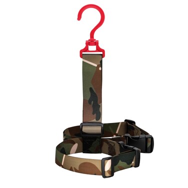 SAMSFX Fishing Wader Boot Hanger, Adjustable Strap for Storage Drying, Metal Hooks and Color Optional (Red Plastic Hook &amp; Camo Webbing)