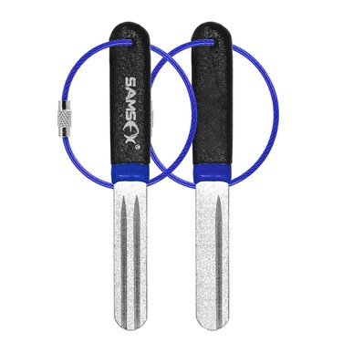 SAMSFX Fishing Hook Sharpener Hook File Portable Grinding Tool with Double Sided Fine and Medium Grit Fly Fishing Tools, 4inch (Blue &amp; Black Handle)