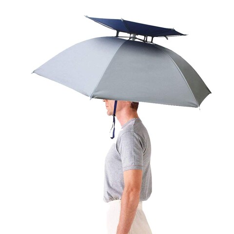 Luwint Double Layer Umbrella Hat Headwear 36&#39;&#39; Diameter Oversized Folding Adjustable Hands Free UV Wind Rain Protection - Fishing Gardening in Outdoor Recreation (Silver)