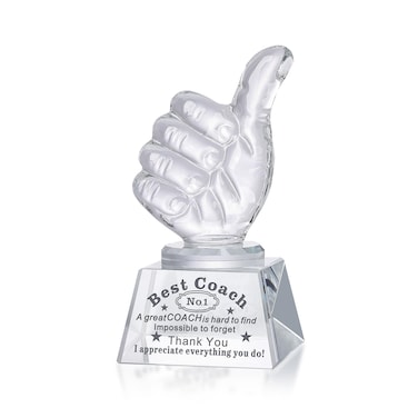 LONGWIN Best Coach Gifts for Men Women, Baseball/Volleyball/Softball Coach Christmas Birthday Retirement Gifts Crystal Awards with Thumbs Up