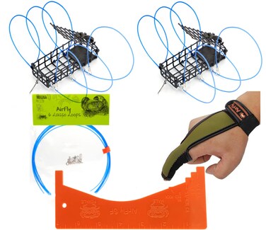 AirFly 6-Loops Crab Trap for Fishing Pole: Catches Dungeness, Rock &amp; Blue Crabs, Made in USA (2 Traps+Gauge+Glove+6 Replace Loops)