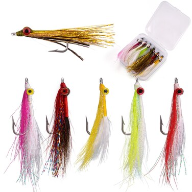 Dr.Fish 6 Pack Clouser Minnow Fishing Flies Streamer Hand Tied Bass Fly Fishing Lure Artificial Baitfish Smallmouth Saltwater Freshwater Striper Flounder Lures #2/0