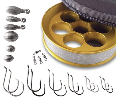 Yoyito Aluminum Hand Line Reel Pocket/Travel Fishing Kit (Gold Reel / 30 lb Clear line)