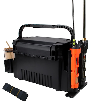 Byrixk Large Tackle Box Saltwater Tackle Box Organizer Fishing Box Large 11L Fishing Bucket 2 Layer Fishing Tackle Storage with 2pcs Rod Holder and 2pcs Cup Holder Paddle Board Fishing Tool Box