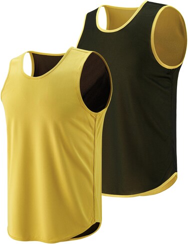 Liberty Pro Men's Lightweight Reversible Rec Tanks, Mesh Basketball Jerseys Athletic Quick Dry Shirts Team Scrimmage Uniforms (Yellow/Black, Large)