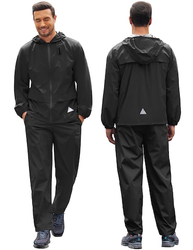 COOFANDY Mens Cycling Rain Suits Lightweight Rain Jacket Hooded Windbreaker Bicycle Rain Gear for Men